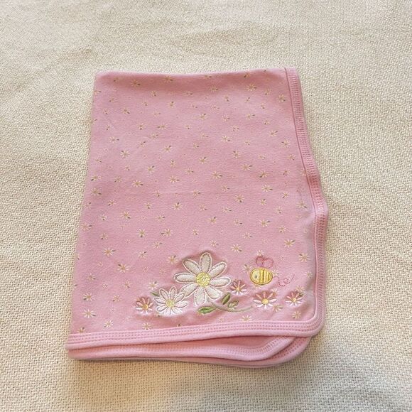 Just One Year Carter's‎ Pink Small Receiving Blanket Flowers Daisy Bumble Bee - Picture 1 of 7